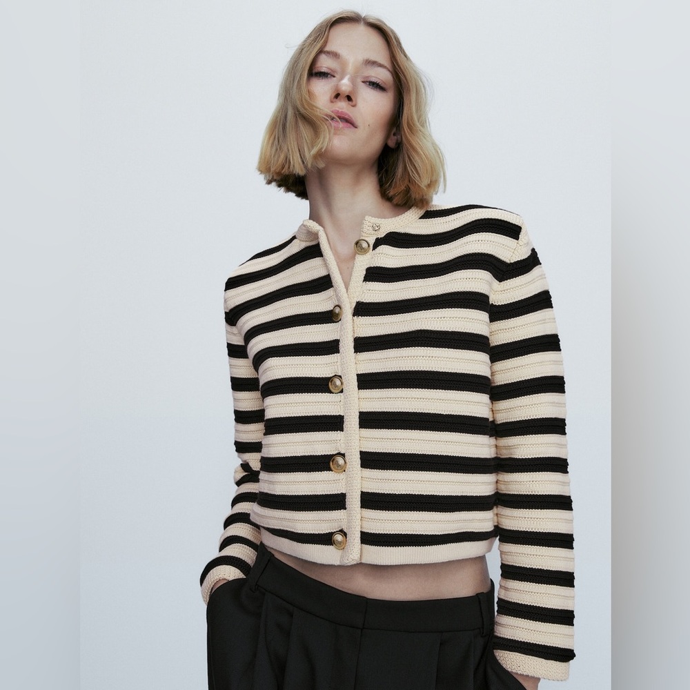 NWT Massimo Dutti striped knit cardigan sz L